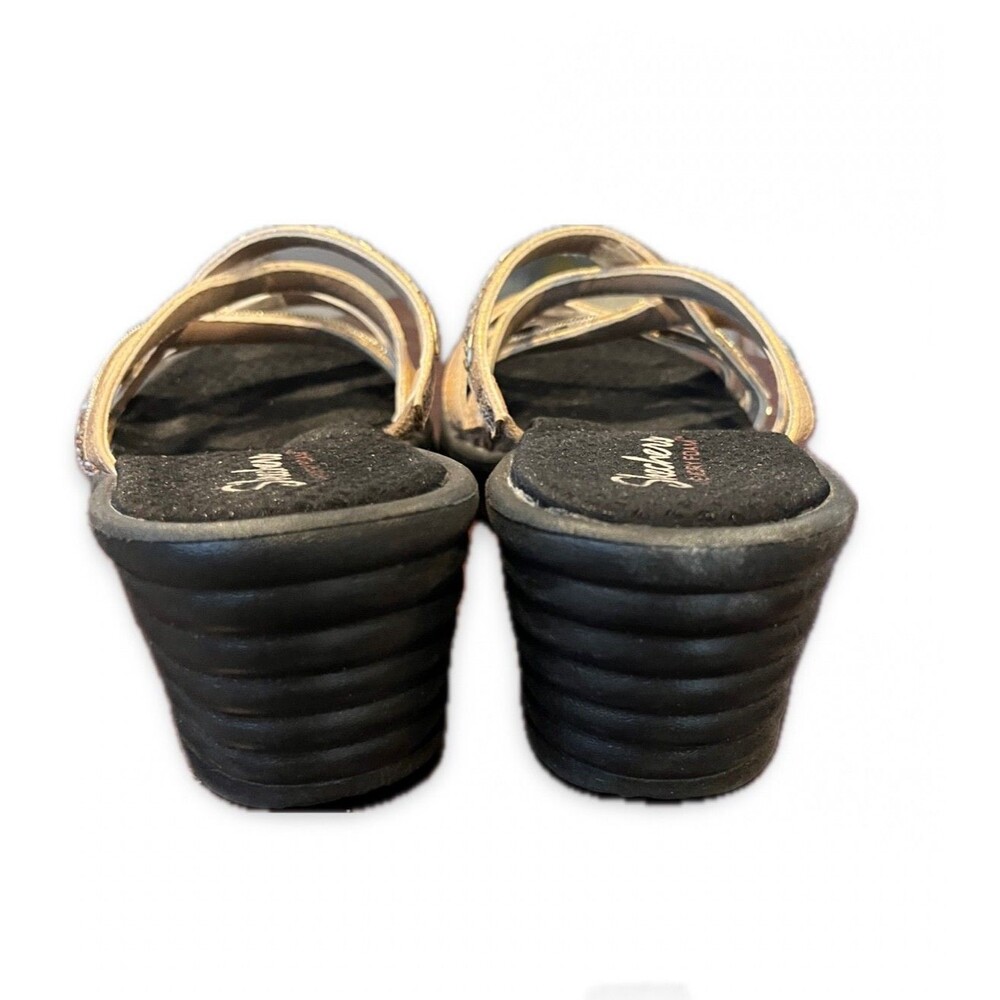 Skechers Memory Foam Cali Wedge Strappy Slip On Sandals Black Sz 10 - Picture 3 of 4
